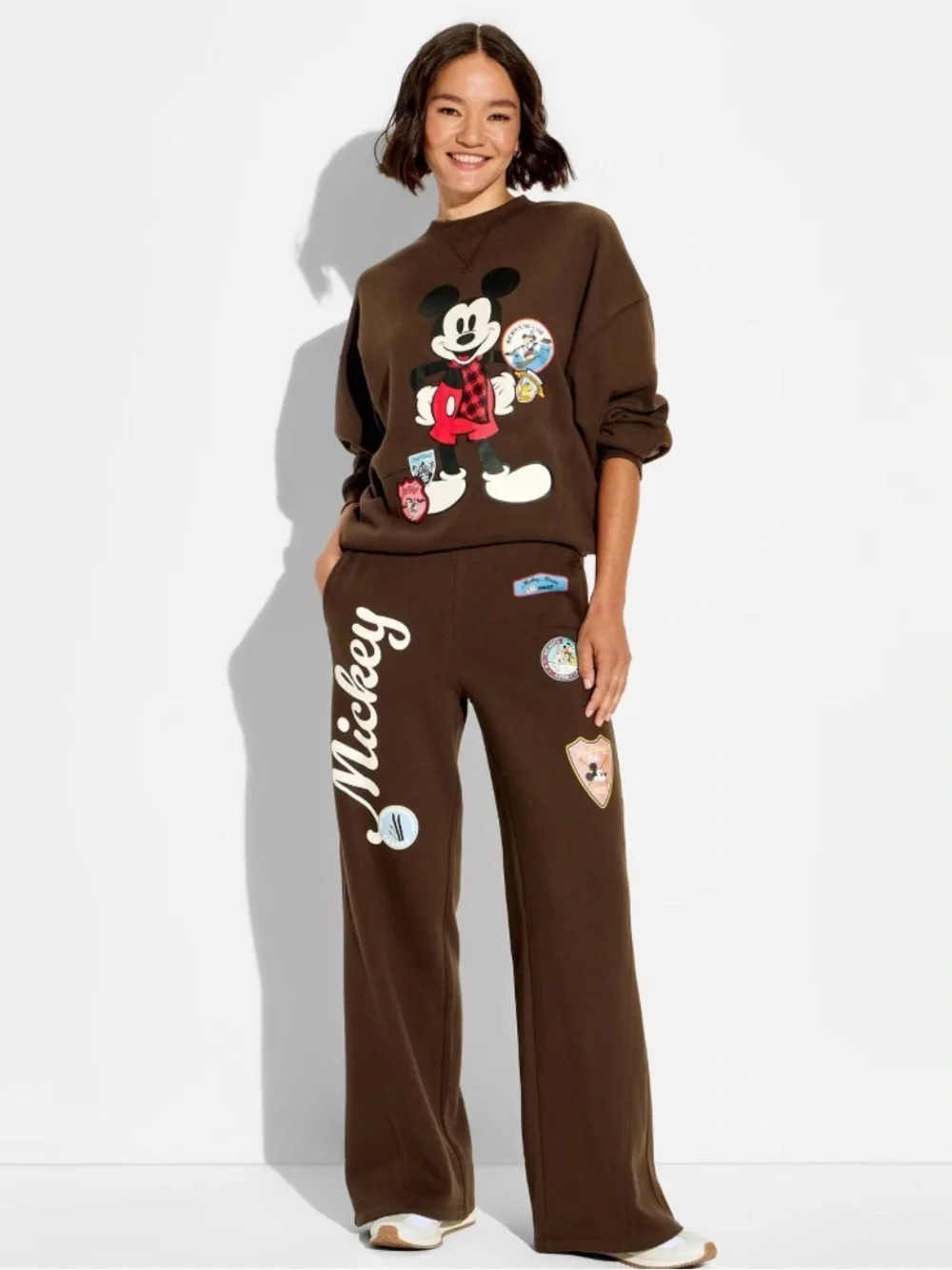 Disney Mickey Mouse Brown Crewneck Sweatshirt & Sweatpants Set